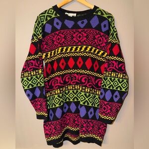 Vintage 80’s Capezio Knit Sweater Small Multicolor Geometric Abstract Tunic